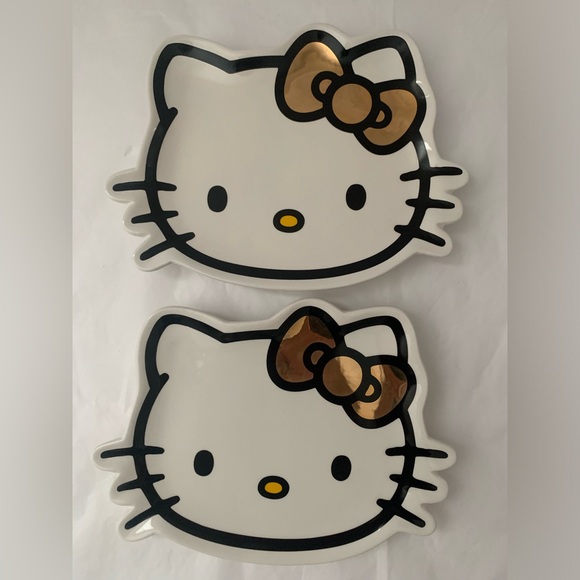 Sanrio Hello Kitty 8" Ceramic Logo Face Plate with Gold Bow - 2 pcs - Picture 5 of 5